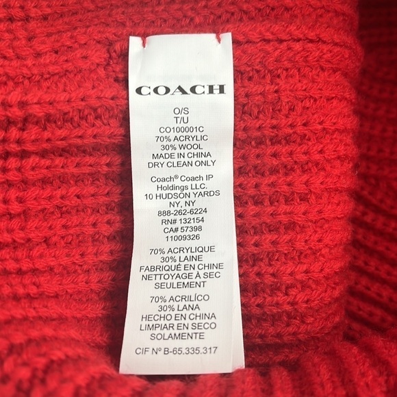 NWOT Coach Ribbed Knit Patch Beanie Sport Red Winter Cap Cuffed Hat main image 9